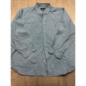 Ralph Lauren Men’s‎ Button Down Long Sleeve Short 2XB Green Blue Cotton Stretch